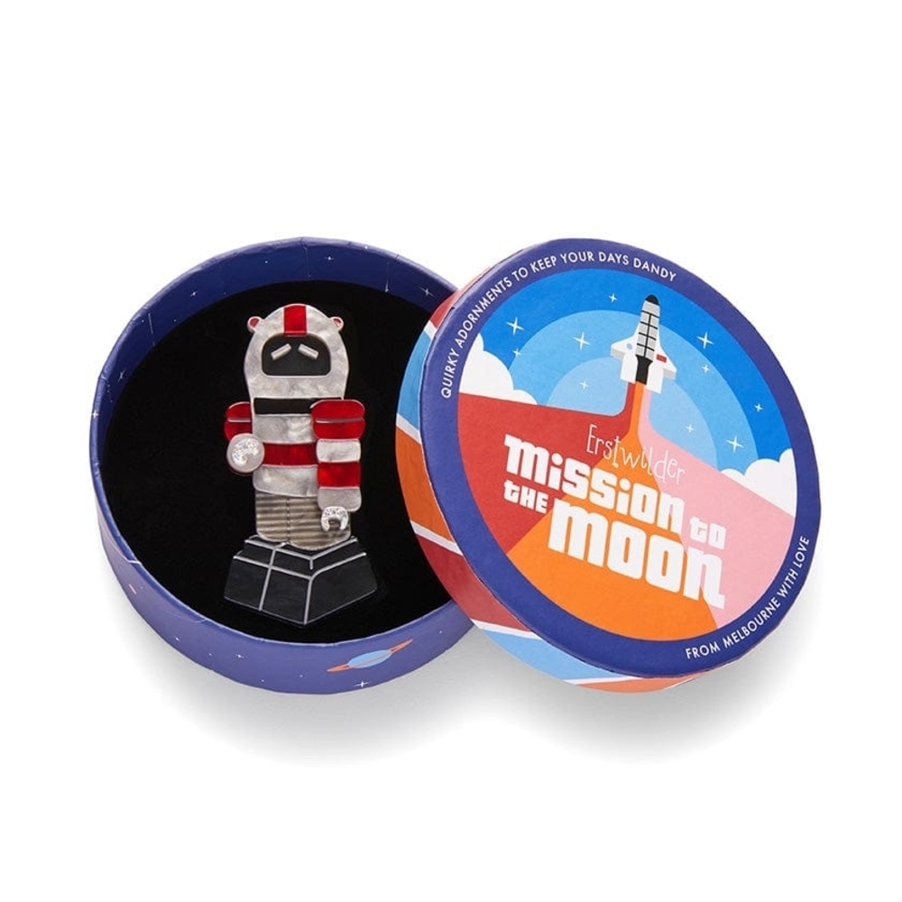 Erstwilder Red and Silver Robot Brooch. Flight Engineer